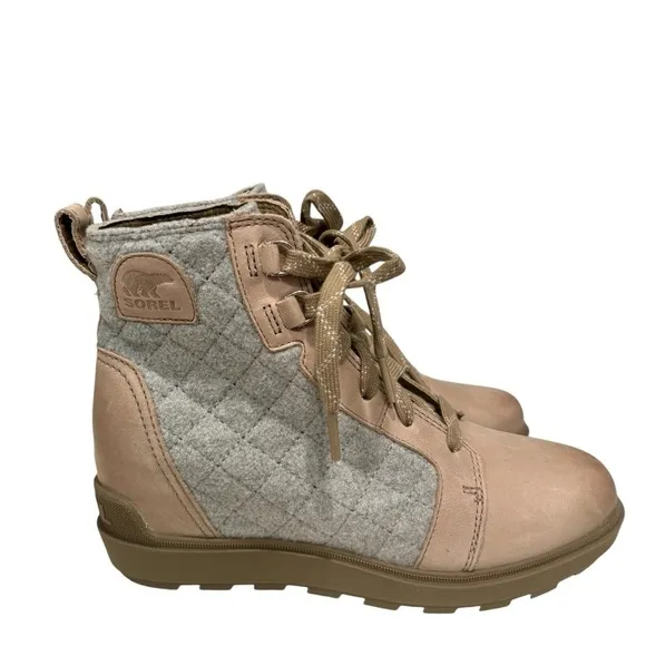 SOREL Women's Omega Taupe Evie II NW Lace Waterproof Wedge Bootie Size 8