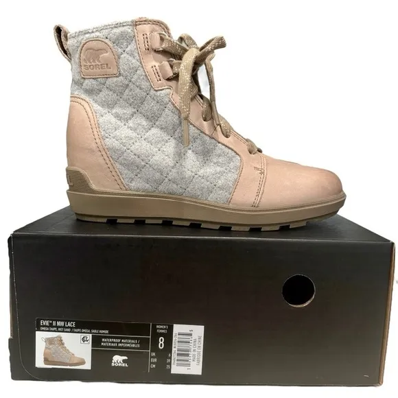 SOREL Women's Omega Taupe Evie II NW Lace Waterproof Wedge Bootie Size 8