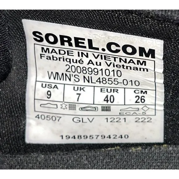 Sorel Women’s Ona 503 Low Sneakers Size 9 Black Leather Suede &amp; Textile Mix EUC