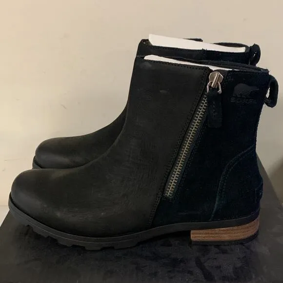 Sorel Women’s Size 8.5 Black Emelie Zip Waterproof Ankle Bootie Black NL…