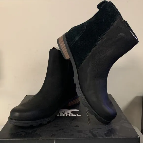 Sorel Women’s Size 8.5 Black Emelie Zip Waterproof Ankle Bootie Black NL…