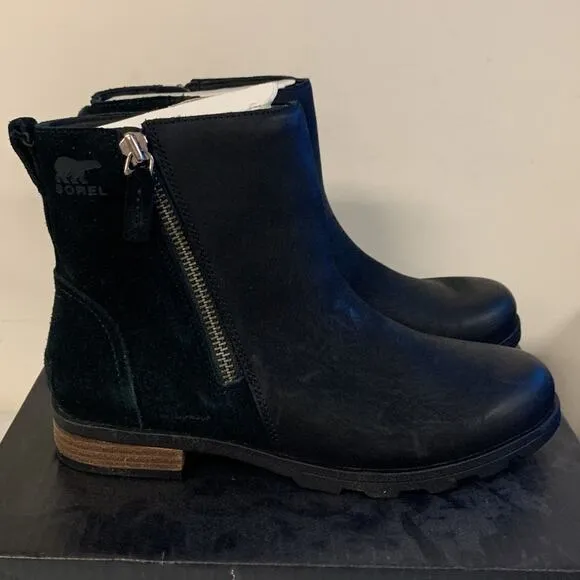 Sorel Women’s Size 8.5 Black Emelie Zip Waterproof Ankle Bootie Black NL…