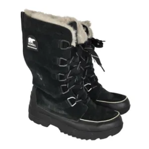 Sorel Women’s Waterproof Out Dry Boots Black Suede Faux Fur Lining Size 10.5
