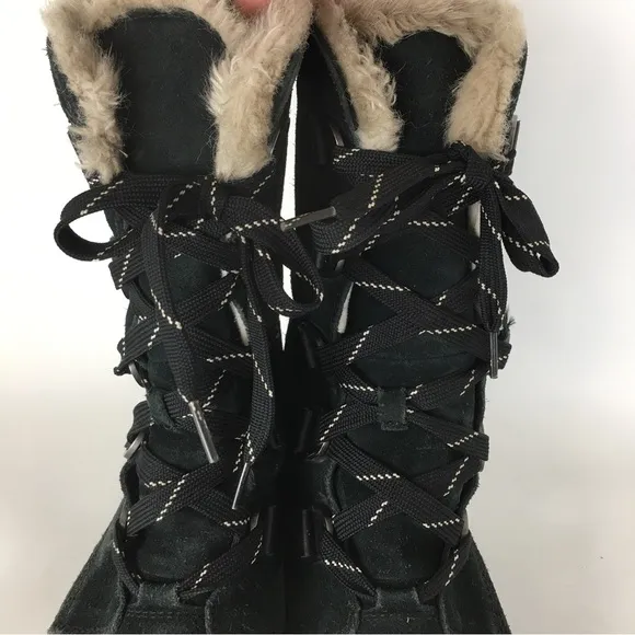 Sorel Women’s Waterproof Out Dry Boots Black Suede Faux Fur Lining Size 10.5
