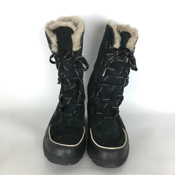 Sorel Women’s Waterproof Out Dry Boots Black Suede Faux Fur Lining Size 10.5