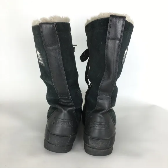 Sorel Women’s Waterproof Out Dry Boots Black Suede Faux Fur Lining Size 10.5