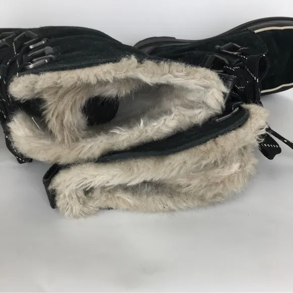 Sorel Women’s Waterproof Out Dry Boots Black Suede Faux Fur Lining Size 10.5