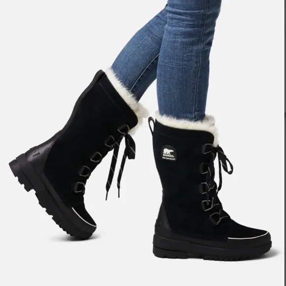 Sorel Women’s Waterproof Out Dry Boots Black Suede Faux Fur Lining Size 10.5