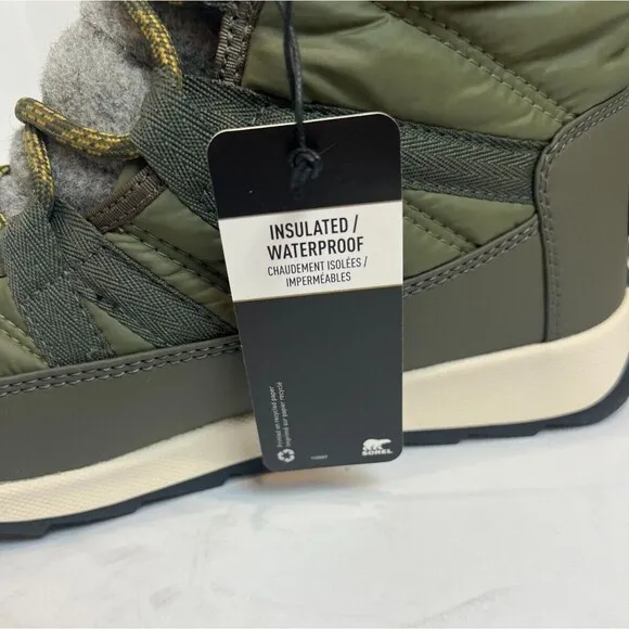 Sorel Womens Whitney Ii Short Lace Up Waterproof Boot Stone Green Winter Sz 9.5