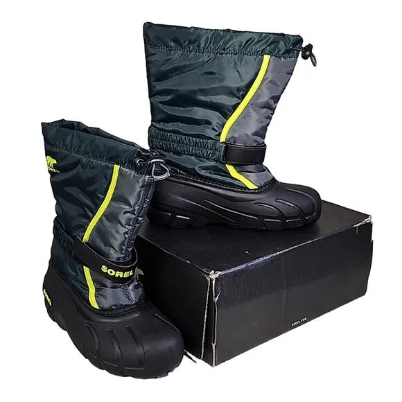 Sorel Youth Flurry Waterproof Snow Boots Spruce/Grill Kids Size 6 NEW