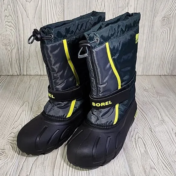 Sorel Youth Flurry Waterproof Snow Boots Spruce/Grill Kids Size 6 NEW