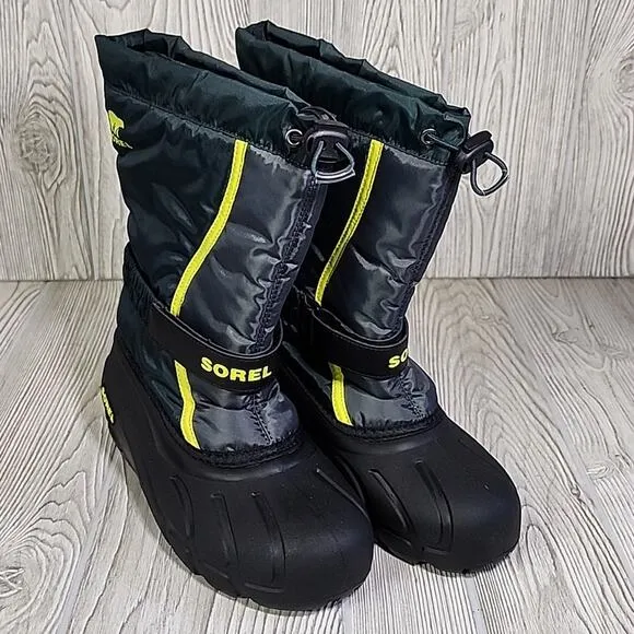 Sorel Youth Flurry Waterproof Snow Boots Spruce/Grill Kids Size 6 NEW