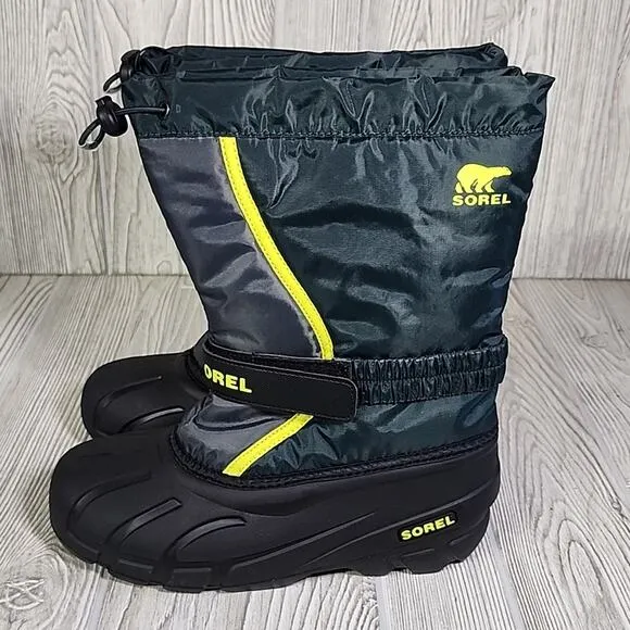 Sorel Youth Flurry Waterproof Snow Boots Spruce/Grill Kids Size 6 NEW