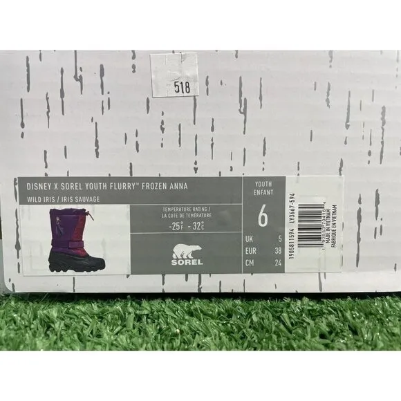 Sorel Youth Girls Disney Frozen Shoes Anna Purple Insulated Snow Boots Size 6