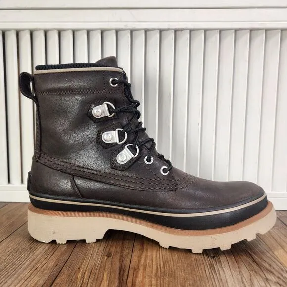 Sorel Caribou Street Waterproof Boots Mens Sz 8.5 Blackened Brown Leather Rain