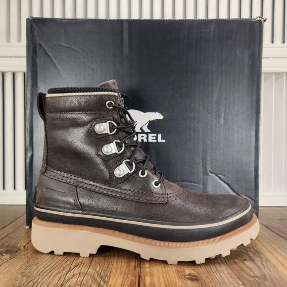 Sorel Caribou Street Waterproof Boots Mens Sz 8.5 Blackened Brown Leather Rain