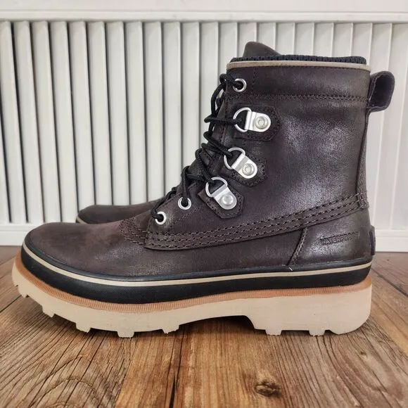 Sorel Caribou Street Waterproof Boots Mens Sz 8.5 Blackened Brown Leather Rain