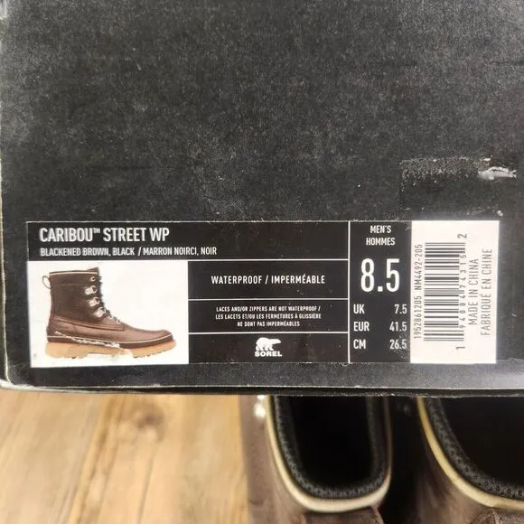 Sorel Caribou Street Waterproof Boots Mens Sz 8.5 Blackened Brown Leather Rain
