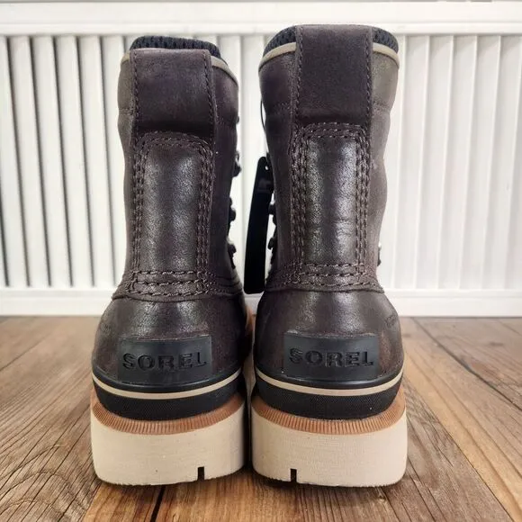 Sorel Caribou Street Waterproof Boots Mens Sz 8.5 Blackened Brown Leather Rain