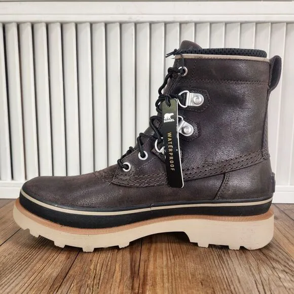 Sorel Caribou Street Waterproof Boots Mens Sz 8.5 Blackened Brown Leather Rain