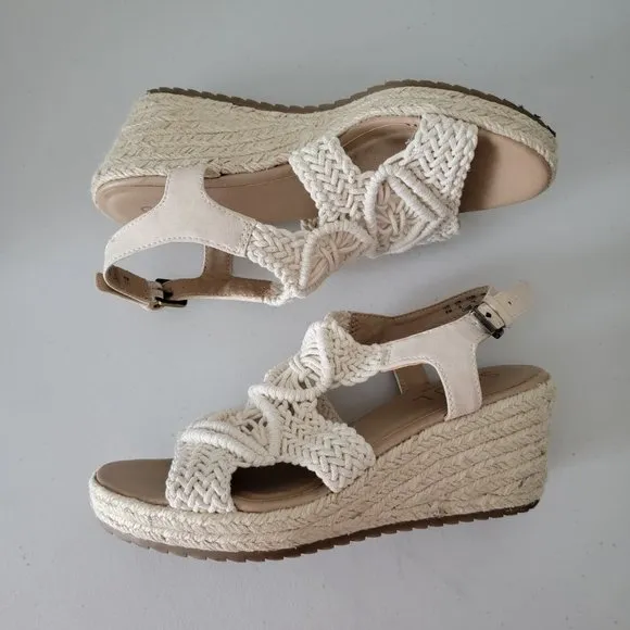 Soul Naturalizer Oasis Espadrille Wedge Macrame Sandals Womens 8 Cream Crochet