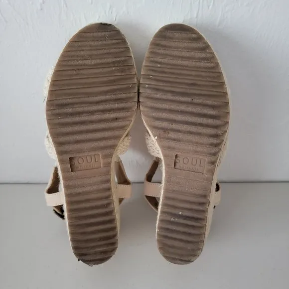 Soul Naturalizer Oasis Espadrille Wedge Macrame Sandals Womens 8 Cream Crochet