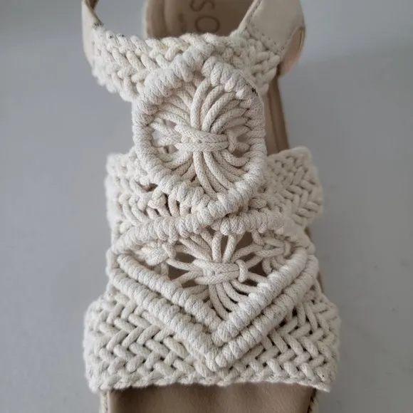 Soul Naturalizer Oasis Espadrille Wedge Macrame Sandals Womens 8 Cream Crochet