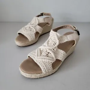 Soul Naturalizer Oasis Espadrille Wedge Macrame Sandals Womens 8 Cream Crochet