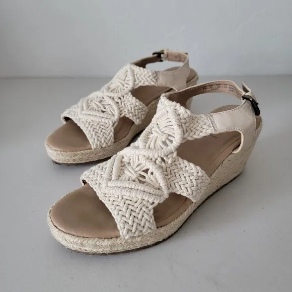 Soul Naturalizer Oasis Espadrille Wedge Macrame Sandals Womens 8 Cream Crochet