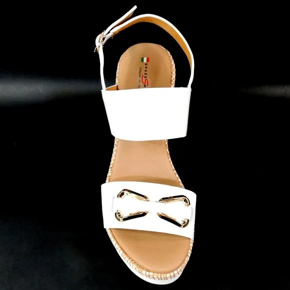 SPACE MODA BY REPO 🇮🇹 WOMEN'S WHITE LEATHER COMFORT SUMMER WEDGE SANDALS