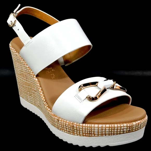 SPACE MODA BY REPO 🇮🇹 WOMEN'S WHITE LEATHER COMFORT SUMMER WEDGE SANDALS