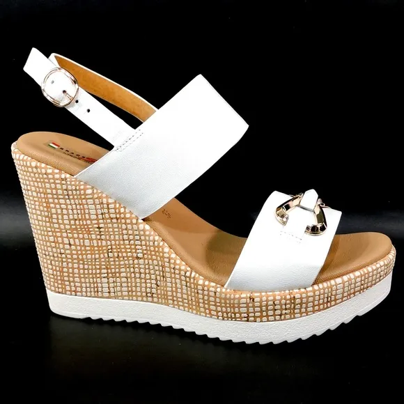 SPACE MODA BY REPO 🇮🇹 WOMEN'S WHITE LEATHER COMFORT SUMMER WEDGE SANDALS