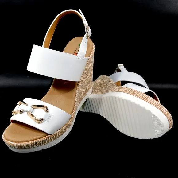 SPACE MODA BY REPO 🇮🇹 WOMEN'S WHITE LEATHER COMFORT SUMMER WEDGE SANDALS