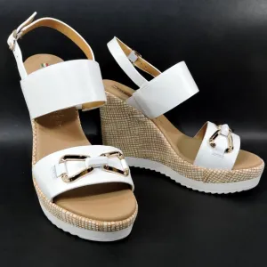 SPACE MODA BY REPO 🇮🇹 WOMEN'S WHITE LEATHER COMFORT SUMMER WEDGE SANDALS