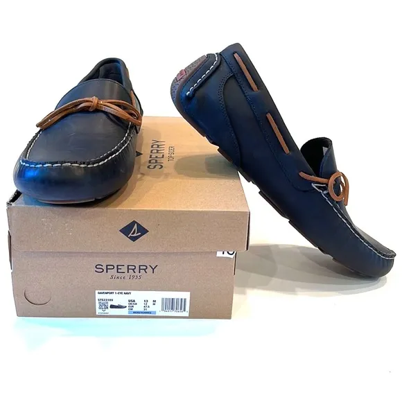 Sperry Davenport 1 Eye Navy Blue Driver Moccasin Toe Slip On Loafer Shoes Men 13