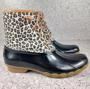 Sperry Leopard Saltwater Animal Print Duck Boots Waterproof Shoes