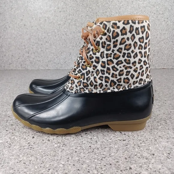 Sperry Leopard Saltwater Animal Print Duck Boots Waterproof Shoes