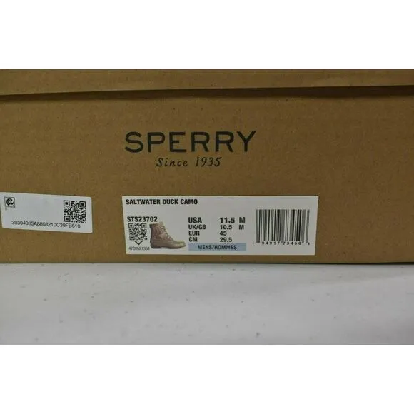 Sperry Mens Size 11.5 Saltwater Camo Water Resistant Lace Up Duck Boots Shoes