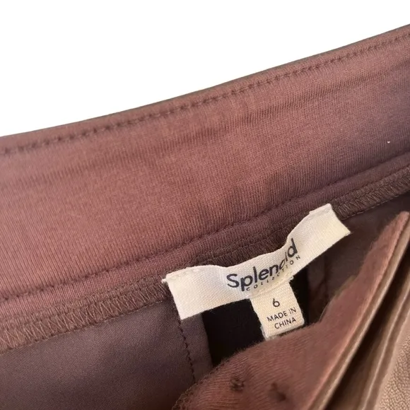 Splendid brown high-waisted front pleat zipper fly vegan leather trouser shorts‎