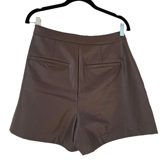 Splendid brown high-waisted front pleat zipper fly vegan leather trouser shorts‎