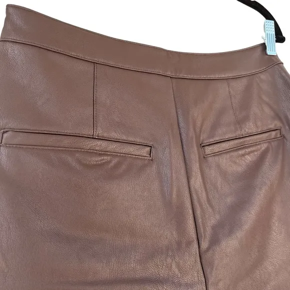 Splendid brown high-waisted front pleat zipper fly vegan leather trouser shorts‎