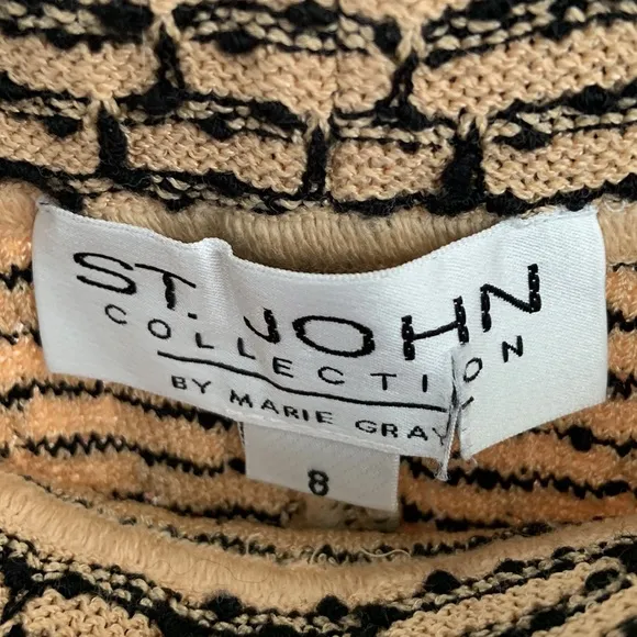 St John • By Marie Gray Gold &amp; Black Bouclé Tweed Knit Pencil Skirt Size 8