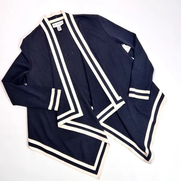 St. John Womans Cardigan Sweater NEW Wool Blend M Black White Geometric