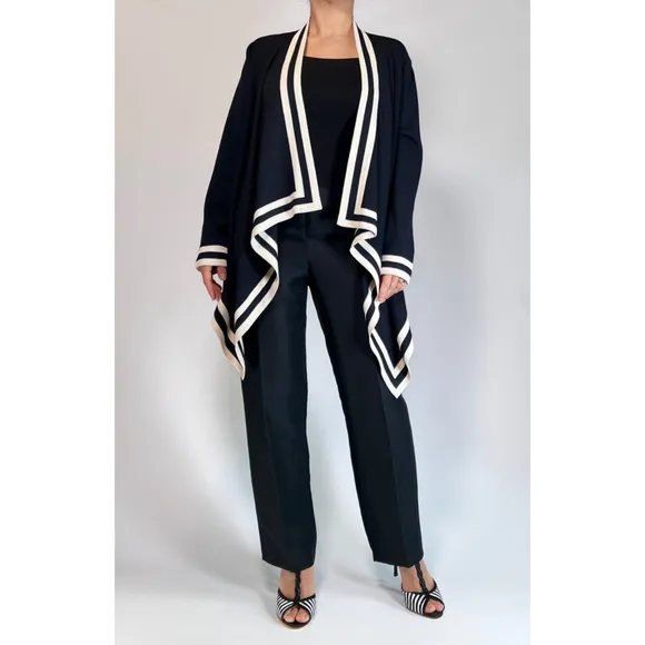 St. John Womans Cardigan Sweater NEW Wool Blend M Black White Geometric
