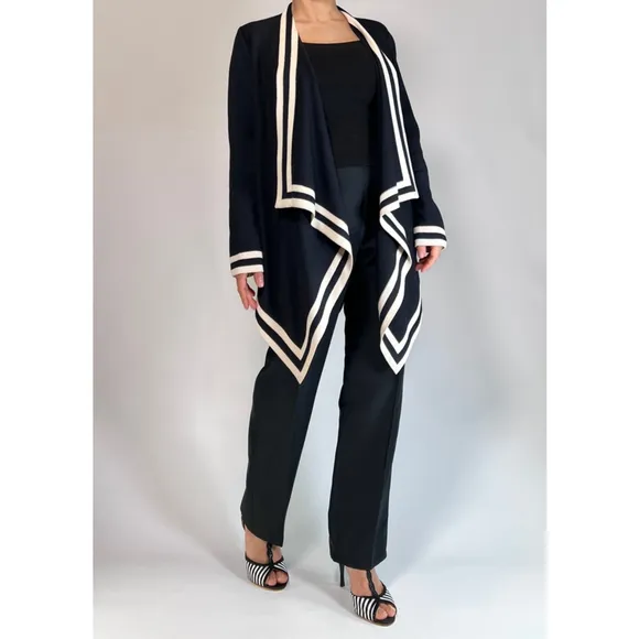 St. John Womans Cardigan Sweater NEW Wool Blend M Black White Geometric