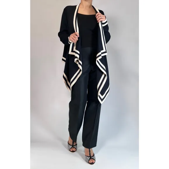 St. John Womans Cardigan Sweater NEW Wool Blend M Black White Geometric