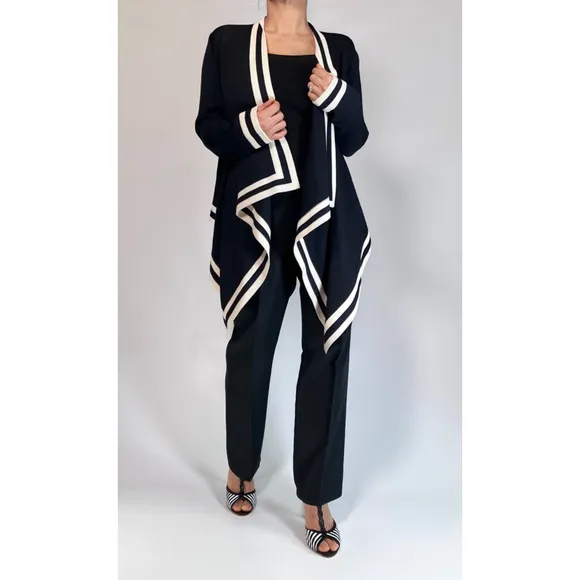 St. John Womans Cardigan Sweater NEW Wool Blend M Black White Geometric