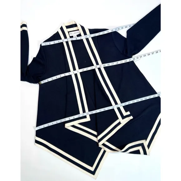 St. John Womans Cardigan Sweater NEW Wool Blend M Black White Geometric
