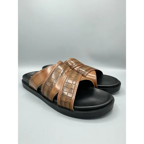 STACY ADAMS Men's Mondo Cross Strap Open Toe Slide Sandals, Size 12M, Cognac
