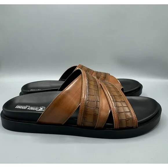 STACY ADAMS Men's Mondo Cross Strap Open Toe Slide Sandals, Size 12M, Cognac